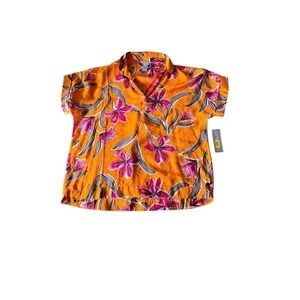 Multiples Orange Pink White ‎ Floral Shirt Size  Large NWT #F